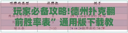 玩家必备攻略!德州扑克翻前胜率表	”通用版下载教程